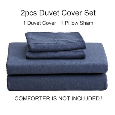 PURE ERA Jersey Knit Duvet Cover Set 100% T-Shirt Cotton Super Soft Comfy 2pc Bedding Set with Zipper Closure (Heather Navy Blue,Twin) - Image 7