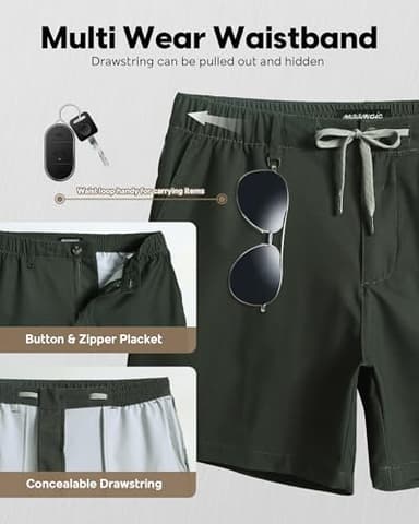 maamgic Men's 5 Inseam Shorts Casual Classic Fit Short Men with Multi-Pocket Mens Workout Shorts Hybrid Quick Dry Shorts Army Green X-Large - Image 3