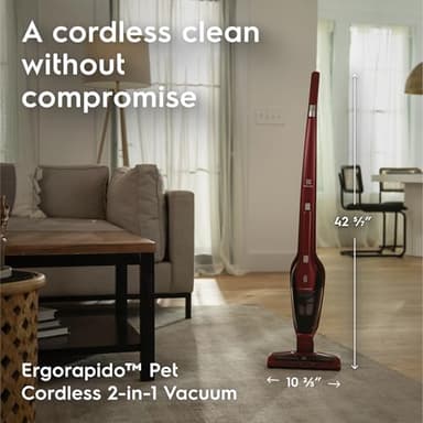 Electrolux Ergorapido Pet Cordless 2-in-1 Vacuum Cleaner with Motorized Pet Nozzle for Easy Pet Hair Removal, 48-Minute Run Time, 2 Power Modes, Chili Red - Image 3
