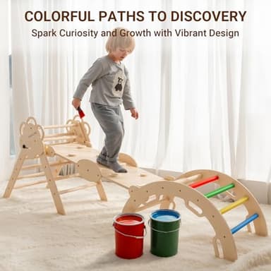 COSYLAND Pikler Triangle Set - 8 in 1 Large Montessori Climbing Toys for Indoor - Wooden Foldable Jungle Gym for Toddler & Baby, CPC/SOR/CE Certified Enjoys Unique Patented Design, Natural - Image 9