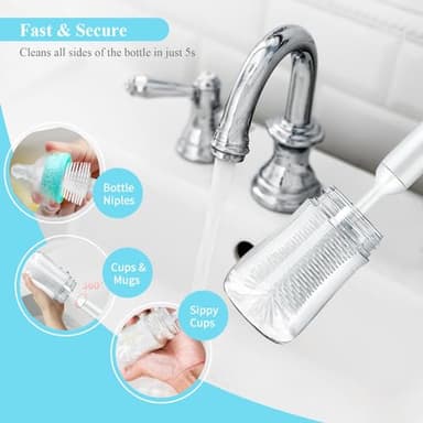 Electric Baby Bottle Brush, Rechargeable Cleaning Brush with Waterproof and Wall-Mounted Design, Silicone Bottle/Pacifier/Straw Brush, 360° Rotating Cleaning, for New Mom (White) - Image 2