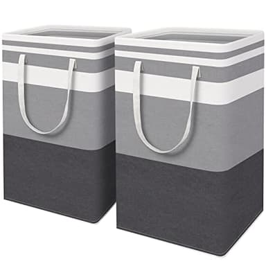 HomeHacks 2-Pack Large Laundry Basket, Waterproof, Freestanding Laundry Hamper, Collapsible Tall Clothes Hamper with Extended Handles for Clothes Toys in the Dorm and Family Gradient Grey, 88L - Image 1