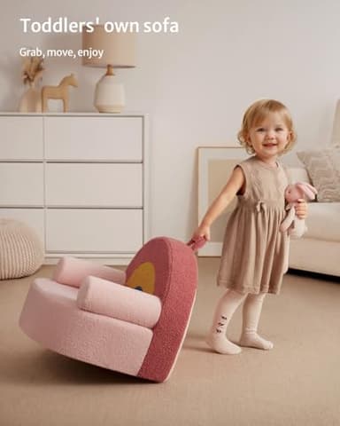 Blissful Diary Toddler Chair Comfy, Foam Kids Chair with Soft Teddy Plush, Toddler Reading Chair with Cute Arclet Designs- Blush Pink - Image 7