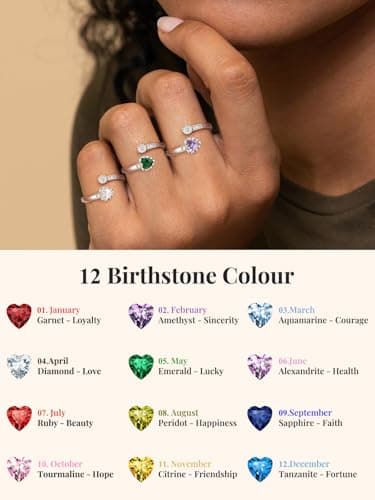 Silvora 925 Sterling Silver Birthstone Rings for Women - Adjustable Ring - Open Heart Ring Birthday Jewelry Gift for Women - Image 3