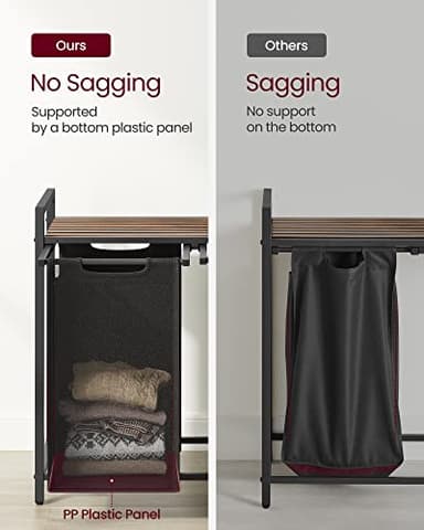 VASAGLE Laundry Hamper, Laundry Basket, Laundry Sorter with 2 Pull-Out and Removable Bags, Shelf, Metal Frame, 2 x 12.1 Gallons (46 L), 28.8 x 13 x 28.4 Inches, Ink Black and Rustic Brown UBLH201B01 - Image 6