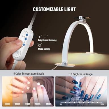 NEEWER Basics 29" Half Moon Nail Light for Desk, 36W Foldable Nail Tech Table Arc Lamp, LED Manicure Half Ring Light with Phone Holder for Makeup Beauty Tattoo Overhead Video Recording, HM02-D - Image 6