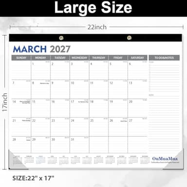 OuMuaMua Large Desk Calendar 2026-2027 - 18 Months from Jan. 2026 through Jun. 2027, 22 x 17 Inches Desktop Wall Calendar with Julian Date To-do & Notes, Corner Protectors for School Home Office - Image 2
