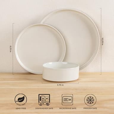 AmorArc Ceramic Dinnerware Set for 6 | Speckled Stoneware Plates and Bowls with Rustic Terracotta Underside| Scratch Resistant,Dishwasher & Microwave Safe Dishes Sets- 18pcs Beige - Image 3