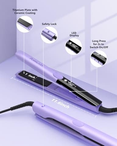Annlary Hair Straightener 1 Inch Flat Iron and Curler 2 in 1 Titanium Ceramic Ionic Dual Voltage Straightener with Heat-Resistant Silicone, for Less Frizz, Shinier & Smoother - Image 6