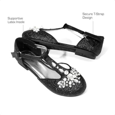 DREAM PAIRS Girls Mary Jane Dress Shoes Pearl T-Strap Party Flower Wedding Princess Flats for Toddler Little Big Kid,Size 3 Little Kid,Black,SDFL2426K - Image 4