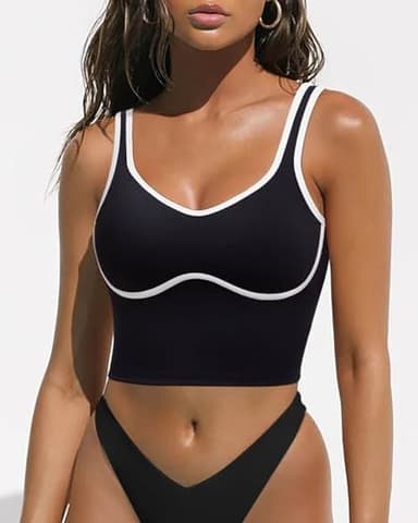 SUUKSESS Women Sweetheart Neckline Longline Sports Bra Padded Basic Workout Crop Tank Top (Jet Black, M) - Image 4