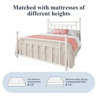 Allewie 14 Inch Queen Size Metal Platform Bed Frame with Victorian Vintage Headboard and Footboard/Mattress Foundation/Under Bed Storage/No Box Spring Needed/Easy Assembly/Noise Free/White - Image 7