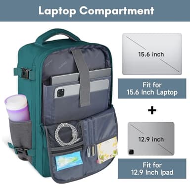 Taygeer Carry on Backpack for Men Women, Luggage Laptop Backpack for Airplane Travel with USB Charging Port, 35L Water Resistant Gym Weekender Bag for College Gift, Peacock Blue - Image 6