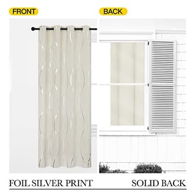 NICETOWN Blackout Curtains Panels for Bedroom, Microfiber Noise Reducing Thermal Insulated Wave Line Foil Print Design Blackout Curtains for Patio Sliding Glass Door (Beige, 2 Panels, 42 x 84 Inch) - Image 6