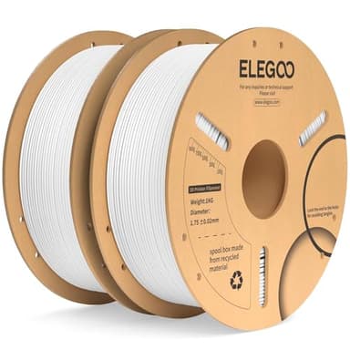 ELEGOO PLA Plus Filament 1.75mm White 2KG, PLA+ Tougher and Stronger 3D Printer Filament Dimensional Accuracy +/- 0.02mm, 2 Pcs 1kg Spool(2.2lbs) Fits for Most FDM 3D Printers - Image 1