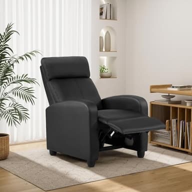 BestMassage | Recliner Chair | No Massage Function | Leather Black | with Lumbar Support, Adjustable Push Back, Wide Armrests, Footrest & Padded Seat | Easy Assembly | for Living Room, Home Theatre - Image 2