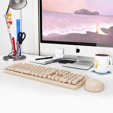 Kootop Wireless Keyboard and Mouse Combo, Cute Colorful 104 Keys Typewriter Retro Round Keycaps Keyboard for PC Laptop,Desktop,Windows, Home and Office Keyboards Coffee - Image 9