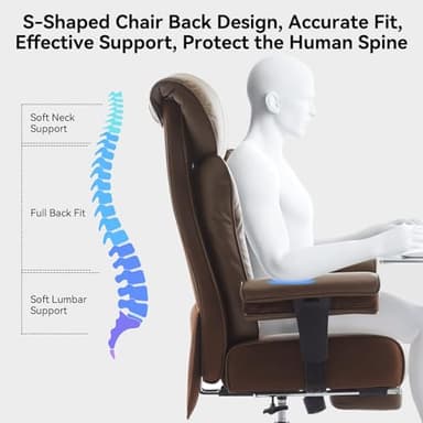 Big and Tall Ergonomic Office Chair 450LBS with Foot Rest, High Back PU Leather Executive Chair with Adjustable Padded Armrests, Lumbar Support for Home or Work, Heavy Duty Computer Chair, Brown - Image 8