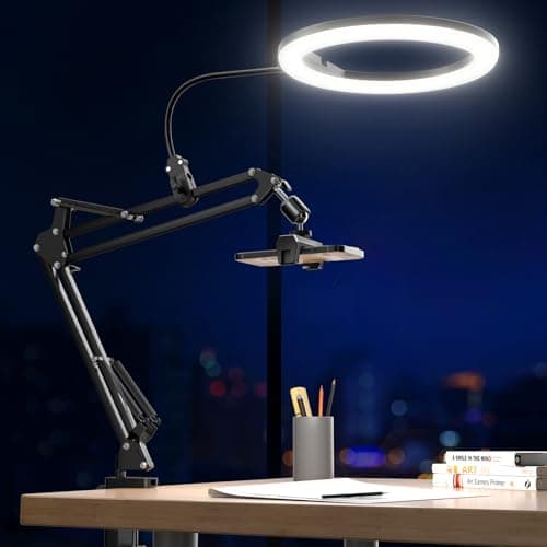 UBeesize 10" Ring Light with Overhead Phone Mount, LED Selfie Light with Stand and Phone Holder, Desk Light for iPhone, Desk Tripod for Video Recording, YouTube, TikTok, Live Stream, Cooking, Vlog - Image 1