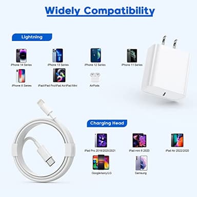 Fast iPhone Charger, iPhone Charger Fast Charging 2Pack Quick Chargers 6ft Long USB C to Lightning Cable Quick Charging Cord USB Charge Block Adapter for iPhone 14 Plus/14 ProMax/13 Mini 12/11/XS/iPad - Image 7