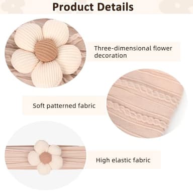 MIUXUESO 3 Pcs Baby Flower Headbands Baby Girls Nylon Headband Soft Hairbands Hair Accessories for Newborn Infant Toddler Kids (Yellow,Pink,Brown) - Image 6