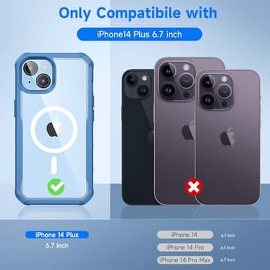 seacosmo for iPhone 14 Plus Case, Full Body Bumper with Built-in 9H Tempered Glass Privacy Screen and Camera Lens Protector, Compatible with MagSafe, Shockproof 14 Plus Phone Case, 6.7", Blue - Image 2