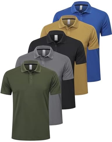 ZENGVEE 5 Pack Polo Golf T Shirts for Men Dry Short Sleeve Collared Sport Work Athletic True Tees Classic Collar Tshirts Camisas Hombre Polocher Moisture Wicking 0428 Black GGN Khaki M - Image 1