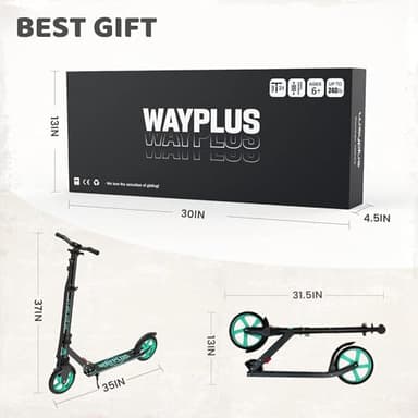 WAYPLUS Aquas Kick Scooter for Kids, Teens & Adults - Foldable, Lightweight, 8-Inch Non-Slip Deck, ABEC9 Bearings, Adjustable Height, Lifetime Service - Image 7