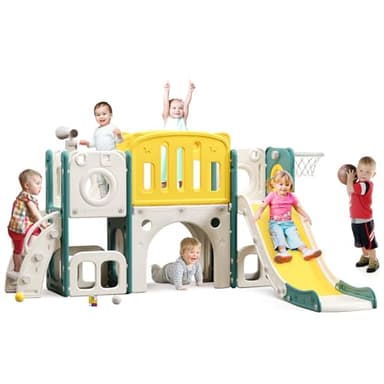 8 in 1 Toddler Slide Set, Kids Slide for Toddlers, Toddler Climber Slide PlaySet with Basketball Hoop,Outdoor Indoor Playground for Toddlers Upgraded - Image 1