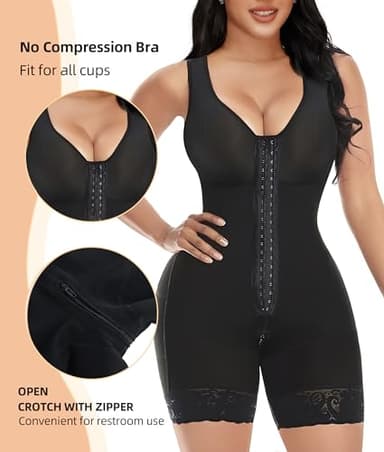 YIANNA Fajas Colombianas Shapewear for Women Tummy Control Post Surgery Full Body Shaper Butt Lifter with Zipper Crotch,YA7275-Black-XL - Image 4