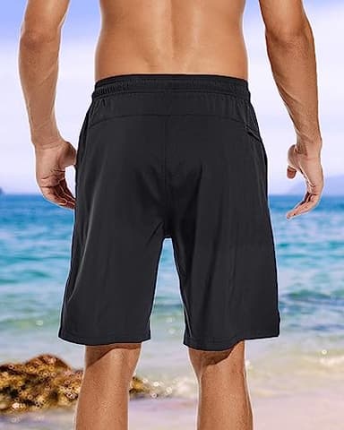 difficort Mens Swim Trunks Quick Dry Bathing Suit 9 inch Inseam Board Shorts with Compression Liner and Zipper Pocket,Black,2X-Large - Image 4