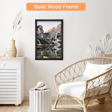 20x24 Wood Frame Black, Rustic Natural Wooden 24x20in Poster Picture Frame, Distressed 20 x 24inch Woodgrain Gallery Photo Frame with HD Plexiglass, Horizontal Vertical Wall Mounting Display 1pcs - Image 2