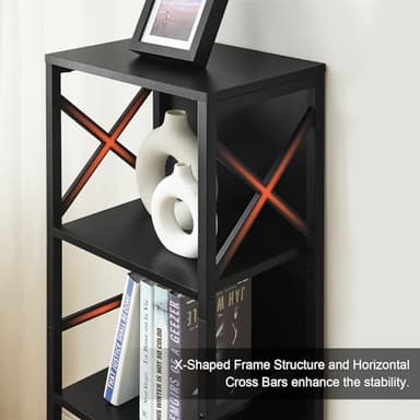 MNEETRUNG Small Bookshelf,4 Tier Industrial Bookcase with Metal Frame and Backboard,Narrow Black Book Shelf,Office Book case for Small Spaces,Living Room,Bedroom and Home Office - Image 5