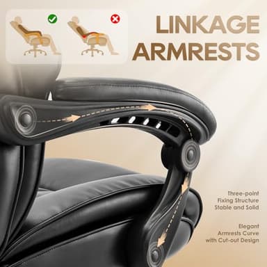 COLAMY Office Chair with Retractable Footrest, Ergonomic High Back Design Executive Computer Desk Chair with Removable Lumbar Pillow, 90-135°Reclining, Thick Bonded Leather for Home Office Work, Black - Image 6