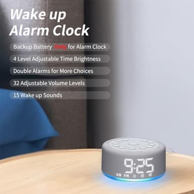 White Noise Sound Machine Alarm Clock Brown Noise Machine Night Light with Dual Alarms Backup Battery 30 Sleeping Sounds for Baby Kids Adults 32 Level Volume 5 Timers 15 Wake Up Sounds Memory Function - Image 4