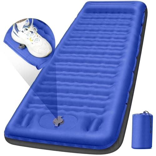 FNARMW Camping Sleeping Pad, Extra Thick 5 Inch Camping Mat with Pillow Built-in Foot Pump Inflatable Sleeping Pads Compact for Camping Backpacking Hiking Traveling Tent(Blue Grey) - Image 1