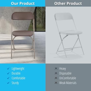 Flash Furniture Hercules Series Plastic Folding Chair Brown - 10 Pack 650LB Weight Capacity Comfortable Event Chair-Lightweight Folding Chair - Image 10