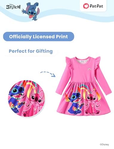 Disney Lilo & Stitch Toddler Dress Little Girls A-Line Ruffle Long Sleeve Casual Winter Fall Clothes Cute Kids Outfit Gift Party Costume Pink 3T - Image 6