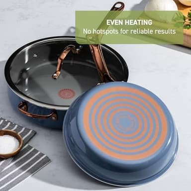 T-Fal Preserve Ceramic, Non stick Cookware Set 13-Piece, Oven & Broiler Safe up to 350°F, Includes Stockpot, Saucepans, Frying Pans, Protectors, Pots and Pans, Blue - Image 7