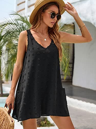 Blooming Jelly Womens Casual Sun Summer Dresses Sexy Swimsuit Cover Up V Neck Sleeveless Dress (Large, Black) - Image 5
