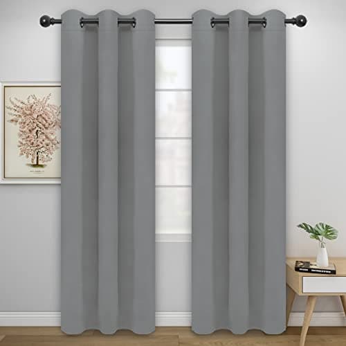 Easy-Going Blackout Curtains for Bedroom, Solid Thermal Insulated Grommet and Noise Reduction Window Drapes, Room Darkening Curtains for Living Room, 2 Panels (42x95 in, Light Gray) - Image 1