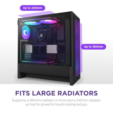 NZXT H5 Flow RGB 2024 - Compact ATX Mid-Tower PC Gaming Case - High Airflow - F360 RGB Core (CV) Included - 360mm Front & 240mm Top Radiator Support - Cable Management - Tempered Glass - Black - Image 4