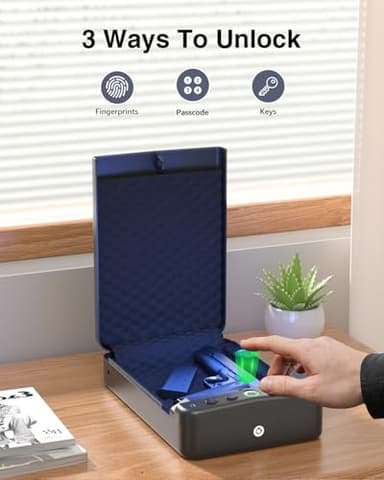 Gun Safe, Small Pistol Safe Biometric Gun Safe for Handgun, Portable Fingerprint Quick Access Gun Lock Box for Car Travel Nightstand Bedside - Image 2