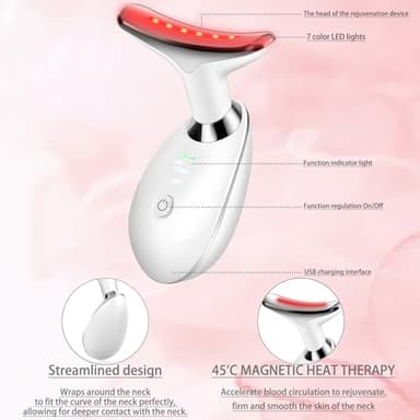JURP Face Neck Beauty Device, 7 Color Led Face Neck Massager,Multifunctional Facial Skin Care Tool, Ideal for Home Skin Care - Image 4