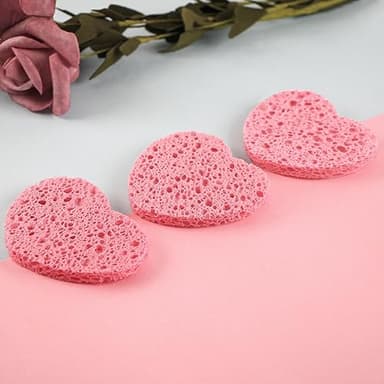 60-Count Compressed Facial Sponges With Container, Heart Shape Face Sponge, 100% Natural Pads for Cleansing, Massage, Pore Exfoliating Mask, Makeup Removal (Pink) - Image 10