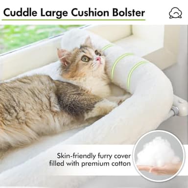 Zoratoo Cat Window Sill Perch with Large Bolster, Easy to Adjust & Assemble Cat Window Seat for Windowsill & Bedside, Pet Hammock Bed for Large Cats and Kittens (White, M) - Image 2
