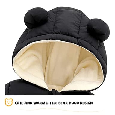 XMWEALTHY Baby Snowsuit Infant Toddler Newborn Cute Winter Coat Jacket Warm Long Sleeve Baby Bunting 0-6 Months Unisex Black - Image 3