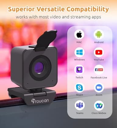 TOUCAN 1080P Webcam with Microphone,Clear Stereo Audio, Streaming Webcam, 115°View Computer Camera,Plug and Play USB Web Cam for Skype, Zoom, FaceTime, Hangouts, PC/Laptop/MacBook/Tablet - Image 4