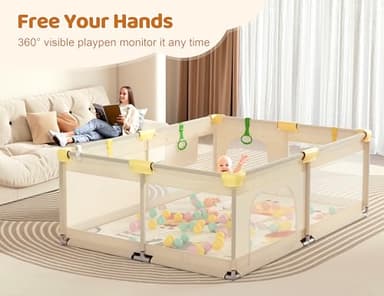 CoziBB Baby Playpen with Mat, 71" × 59" Extra Large Playpen for Toddler, Play Yard, Baby Fence Play & Sleep Area for Indoor & Outdoor - Image 2