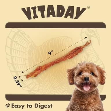 VITADAY Turkey Tendons for Dogs, All Natural, Healthy Dog Treats, Long Lasting, Hypoallergenic Dog Chews, Rawhide Free, USA-Sourced, for Small Dogs, Strips, 3 oz Pack - Image 3